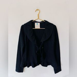 Sparrow | anthropologie | black ruffle collar wool cardigan sweater